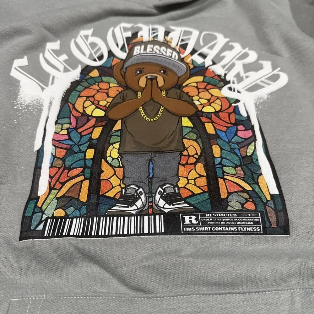Big Boy Kids Grey Long Sleeves Legendary Hustle Bear Hoddie Shirt Size L 14/16